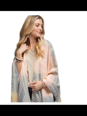 Pastel Aztec Knit Wrap - Pink & Light Blue